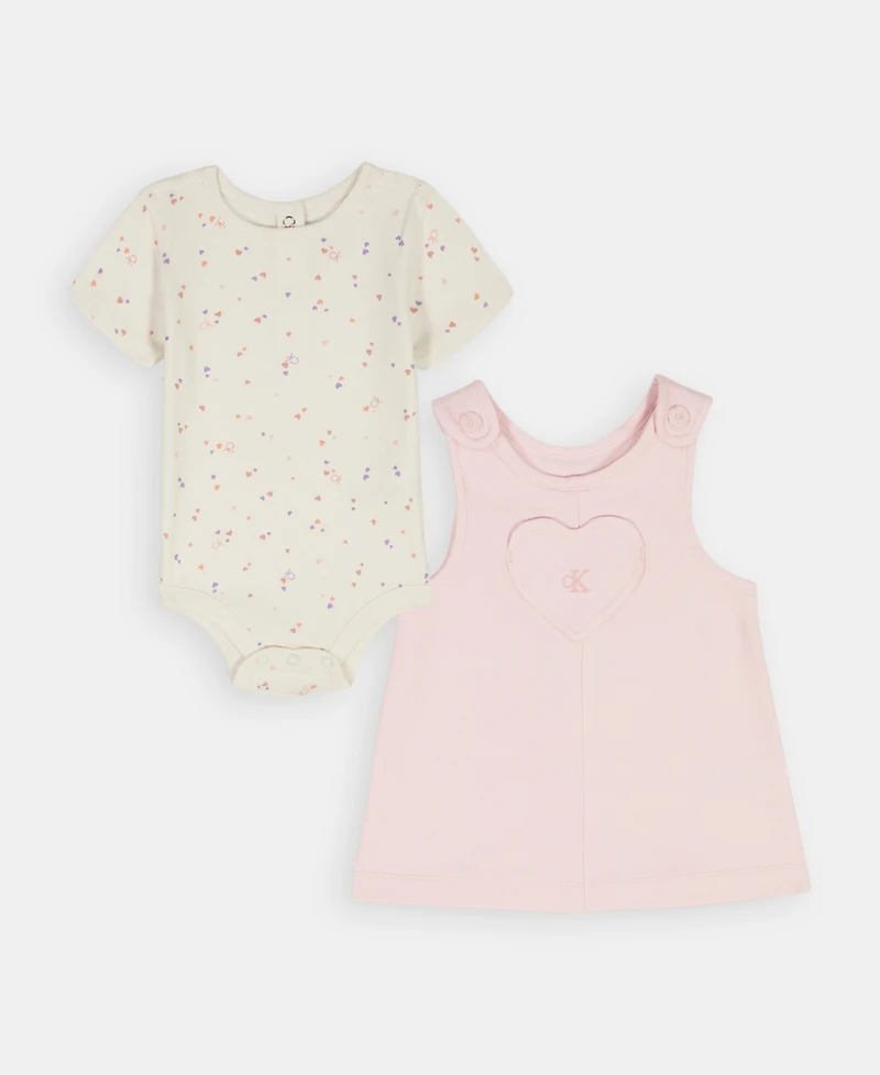 Calvin Klein Baby Girls' Printed Bodysuit and Applique Detail Skirtall, 2-Piece Set