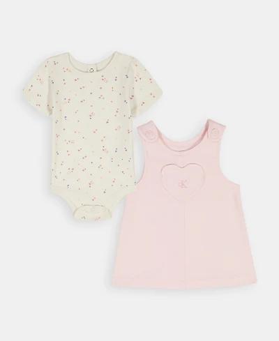 Calvin Klein Baby Girls' Printed Bodysuit and Applique Detail Skirtall, 2-Piece Set