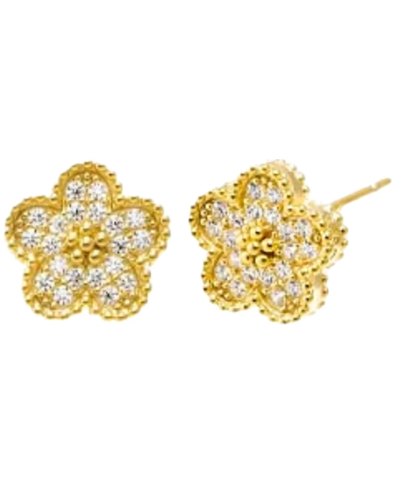 by Adina Eden Pave Flower Gold Plated Necklace Earring Combo Set