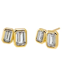 by Adina Eden Cubic Zirconia Gold Plated Gold Plated Bezel Double Emerald Stud Earrings