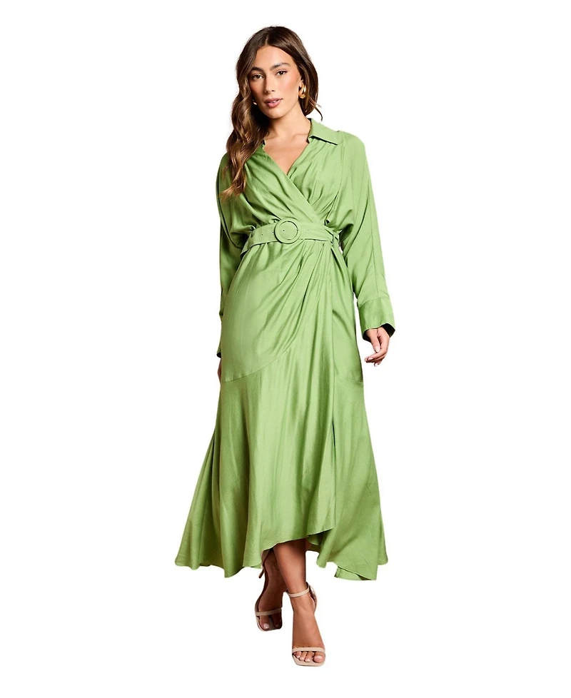 Coast Women's Twill Long Sleeve Wrap Dress With Belt