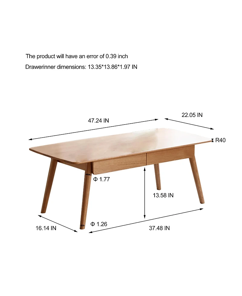 sumyeg Solid Wood Center Table with Storage Shelf in Natural Finish