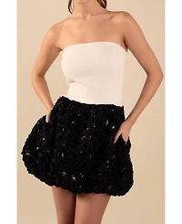 endless rose Women's Textured Strapless Voluminous Mini Dress