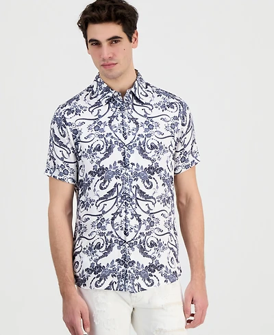 Guess Men's Wayco Decorative Floral Short-Sleeve Shirt