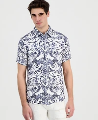 Guess Men's Wayco Decorative Floral Short-Sleeve Shirt