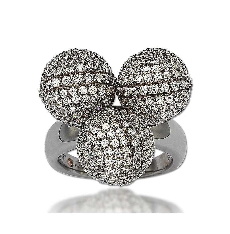 Suzy Levian New York Sterling Silver Cubic Zirconia Three Disco Ball Ring