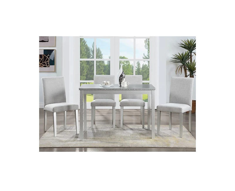 sumyeg 5-Piece Crystal Accent Wood Dining Set with Rectangular Kitchen Table and 4 Upholstered Chairs