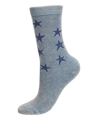 MeMoi Women's Acid Wash Star Cotton Blend Crew Socks