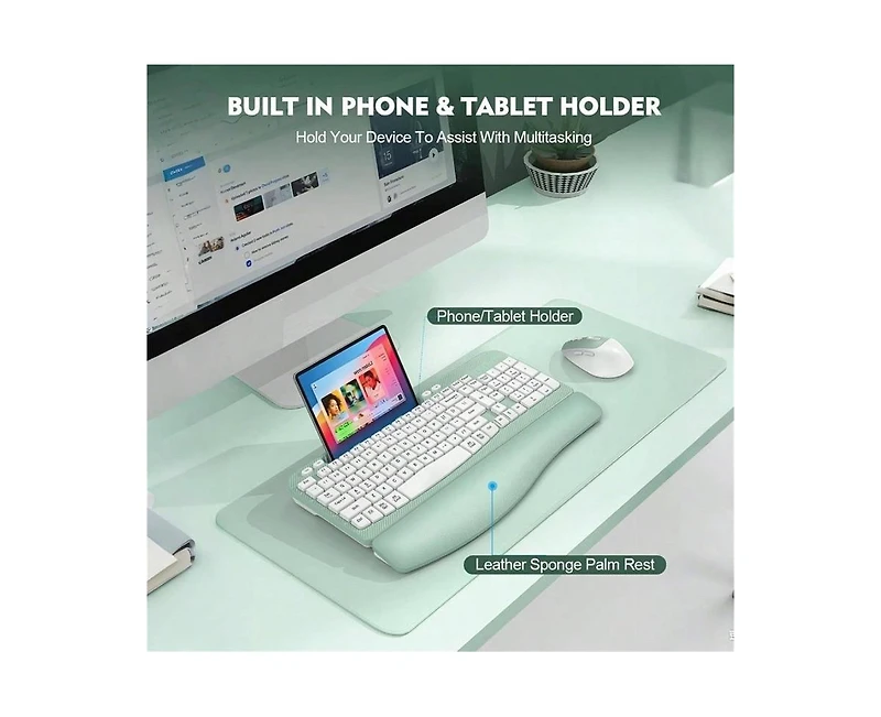 Wireless Keyboard and Mouse Combo - Full-Sized Keyboard with Cushioned Palm Rest, Phone Holder, 2.4G Cordless Set for Computer, Laptop, Pc