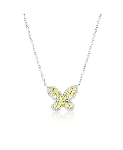 Suzy Levian Sterling Silver Multi-cut Cluster Cubic Zirconia Butterfly Pendant Necklace