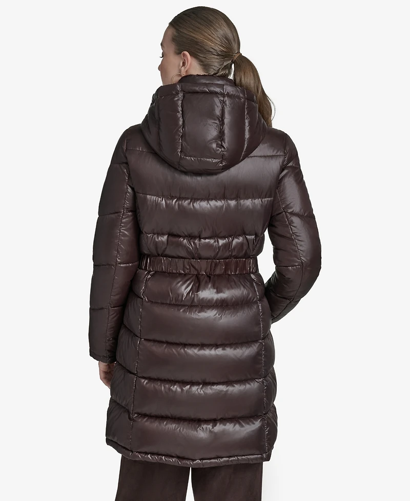 Halston Women's Stand Collar Belted Puffer Coat