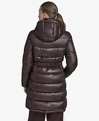 Halston Women's Stand Collar Belted Puffer Coat
