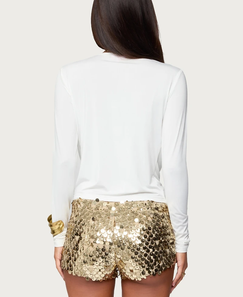 Edikted Women's Twisted V Neck Long Sleeve Top