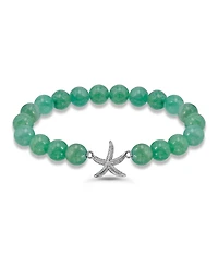 Macy's Aventurine Beads and Starfish Charm Silver Plated Stretch Bracelet