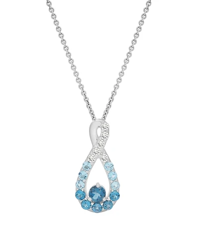 Macy's White Topaz (1/4 ct. t.w.), Blue Topaz (1/3 ct. t.w.) and London Blue Topaz (5/8 ct. t.w.) Infinity Pendant Necklace in Sterling Silver