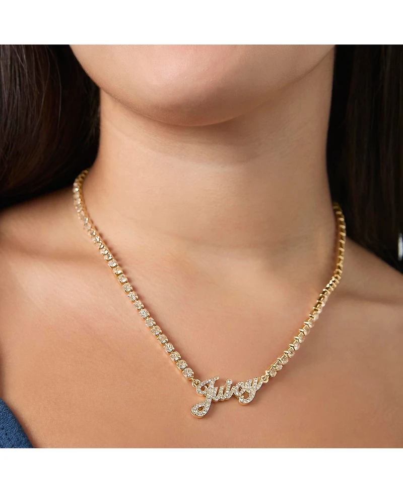 Juicy Couture Logo Script Chain Pave Necklace