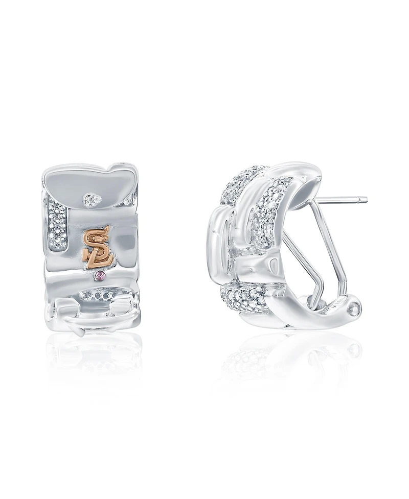 Suzy Levian Sterling Silver Pave Cubic Zirconia Puff Woven Huggie Hoop Earrings, 17mm