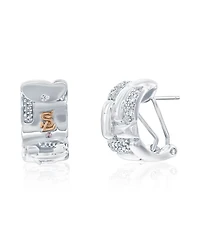 Suzy Levian Sterling Silver Pave Cubic Zirconia Puff Woven Huggie Hoop Earrings, 17mm