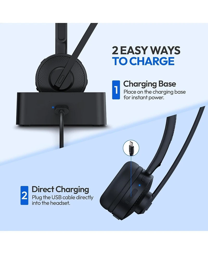 Philips Bluetooth Headset with Noise-Canceling Mic, Mute Button, Long Battery Life, Dual Charging for Office, Home, Car