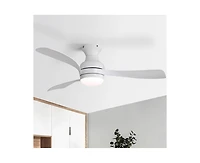 Sofucor 52-inch Modern White 3-Blade Flush Mount Ceiling Fan with Led Light and Remote Control