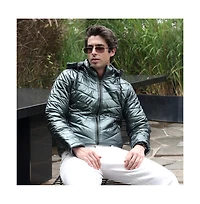 Campus Sutra Men's Seaweed Green Coated Panel-Quilt Puffer Jacket