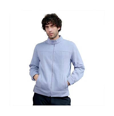 Campus Sutra Men's Flint Grey Panel-Stitch Knit Jacket