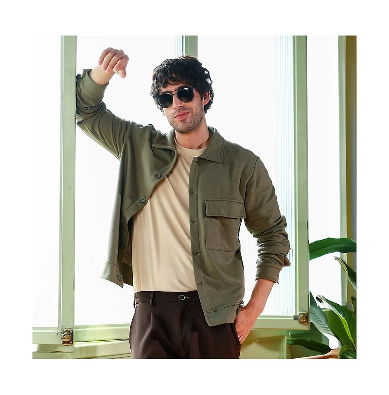 Campus Sutra Men's Dark Olive Utility-Knit Jacket