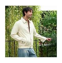 Campus Sutra Men's Cream White Lined-Tactile Bomber Jacket