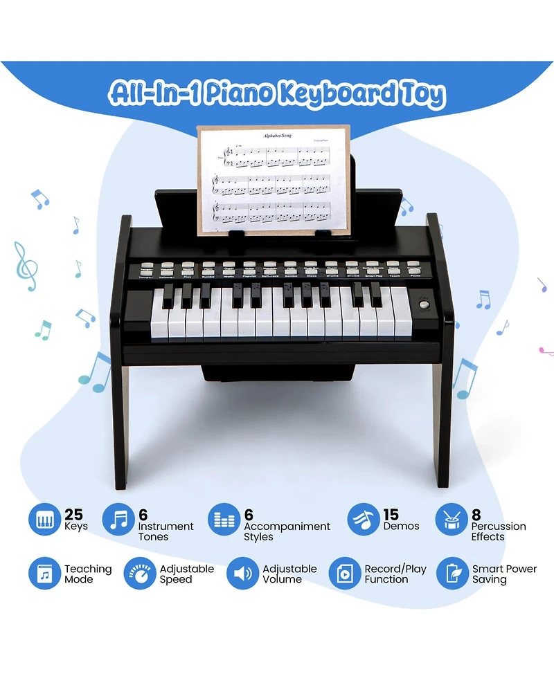 Costway 25 Keys Digital Piano with Music Stand,Teaching Mode,Lighted Keys, Adjustable Speed