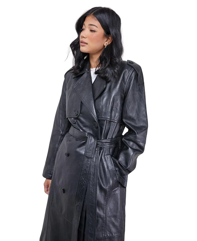 Warehouse Women's Real Leather Belted Trench Coat.
