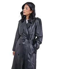 Warehouse Women's Real Leather Belted Trench Coat.