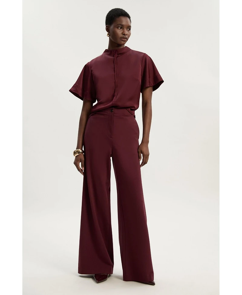 Karen Millen Women's Ponte Pu Wide Leg Pants.
