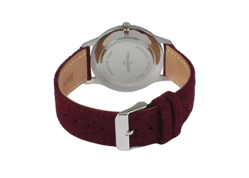 Peugeot Men's Round 40mm Steel Case with Burgundy Wool/Leather Strap