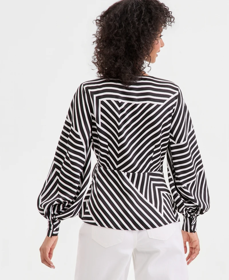 I.n.c. International Concepts Women's Long Sleeve Printed Wrap Blouse, Macy's Exclusive