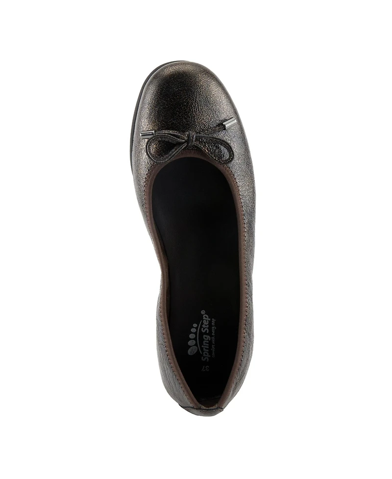 Spring Step Women's Chesser Ballet Flats With Metallic Finish, Feminine Bow, and Removable Insole