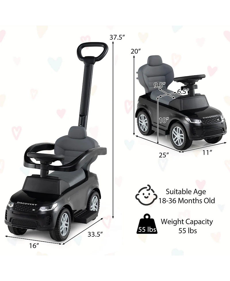 Kids Ride on Push Car with Horn & Start-up Sound Under-seat Storage Push Handle