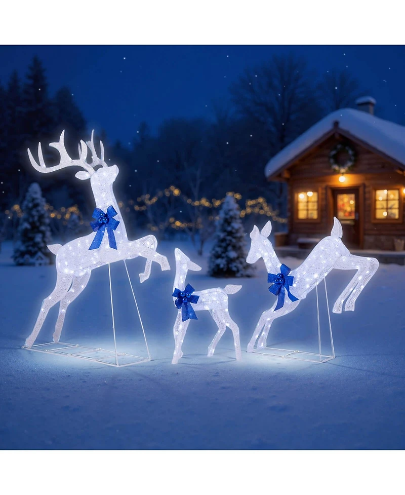 Costway 3 Pcs Lighted Christmas Reindeer Family Set Holiday Decoration with 255 Lights