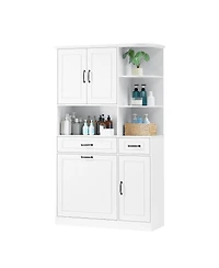 sumyeg Tall Freestanding Storage Cabinet with Drawers Doors and Adjustable Shelves in White