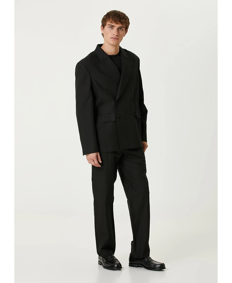 Pcfg Men's Jet Black Cotton-Rayon Blend Suit Pants