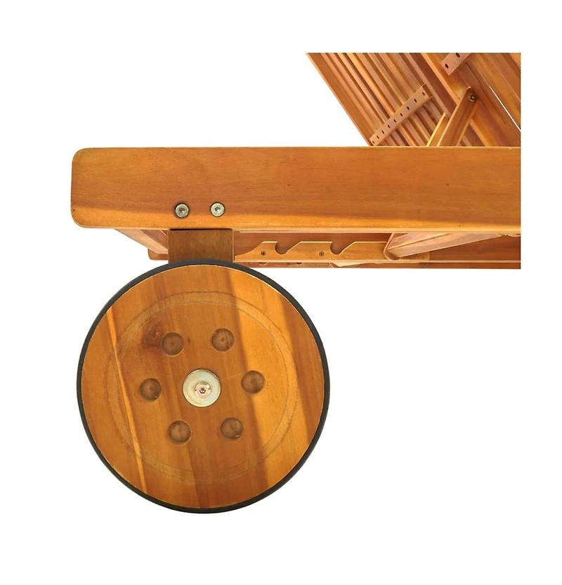 vidaXL 1 Pc Solid Acacia Wood and Polyester Adjustable Backrest Sunlounger