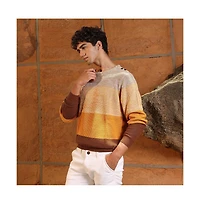 Campus Sutra Men's Pumpkin Orange & Chocolate Brown Panel-Jacquard Knit Pullover Sweater