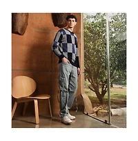 Campus Sutra Men's Navy Blue Block-Check Pullover Sweater