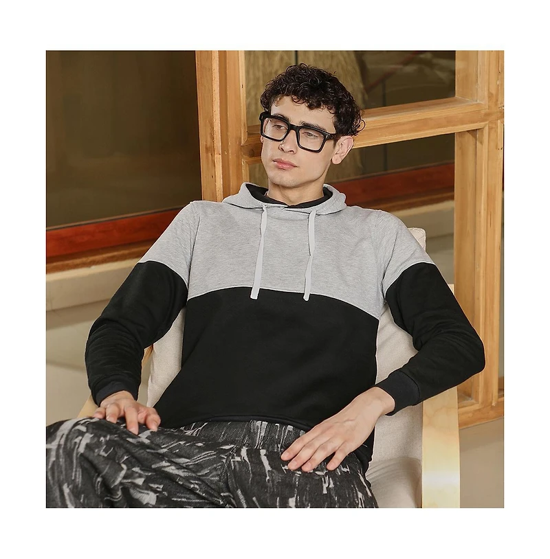 Campus Sutra Men's Coin Grey & Onyx Black Block Pullover Hoodie