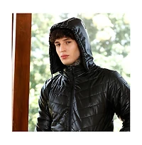Campus Sutra Men's Onyx Black Patent-Quilt Puffer Jacket
