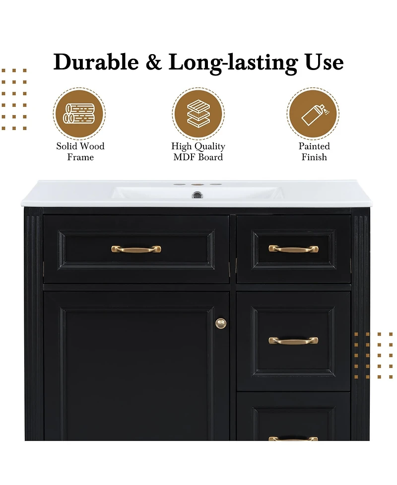 Casainc Bathroom Vanity with Sink 4 Drawers Soft Close Door and Adjustable Shelf