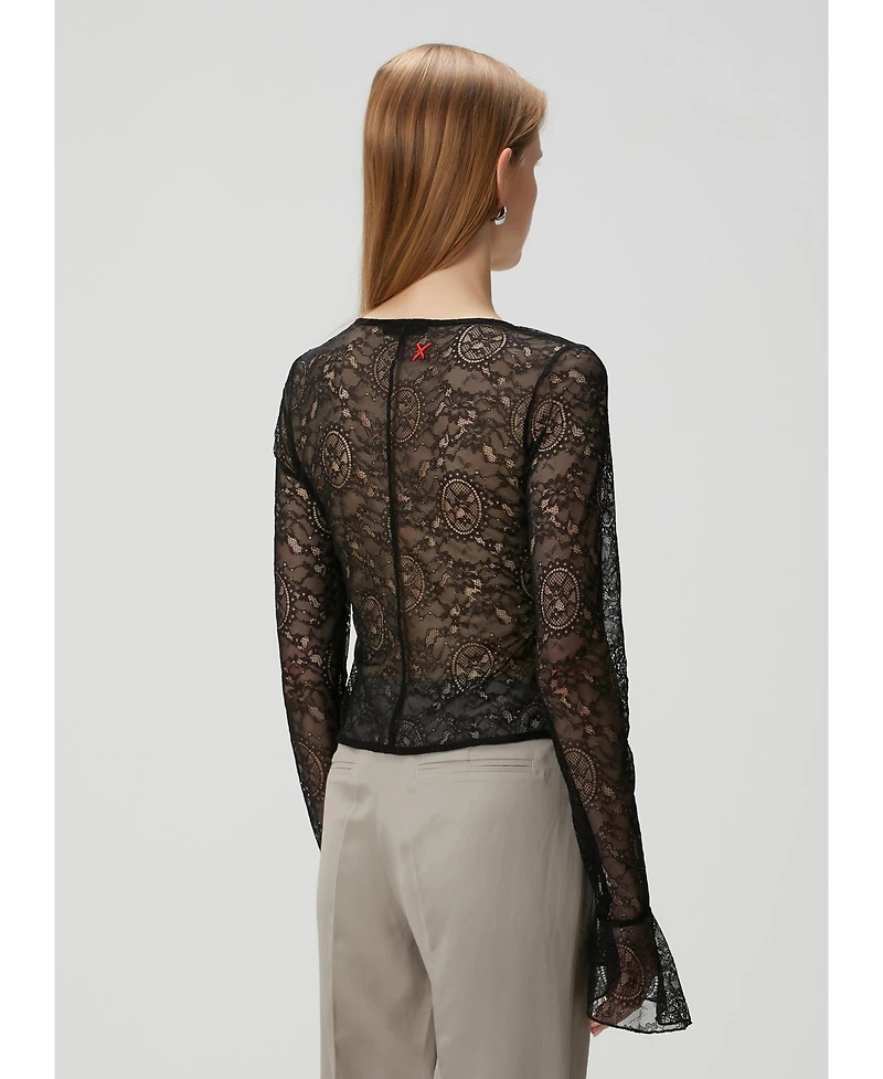 Pcfg Women's Long-Sleeve Black Lace Top