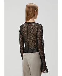 Pcfg Women's Long-Sleeve Black Lace Top