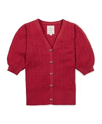 Hope & Henry Women's Organic Puff Sleeve Button Front Sweater