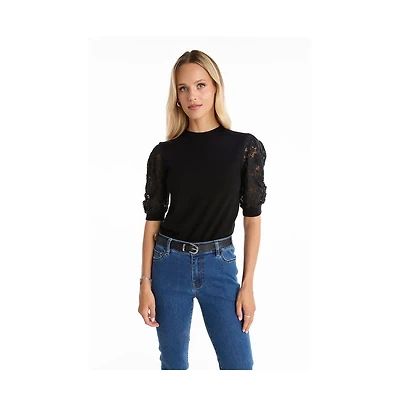 The Noli Shop Women's Sylvie Lace Sleeve Top - Black