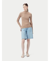 Gobi Cashmere Women's High-neck Ribbed Cotton Silk Blend Sweater